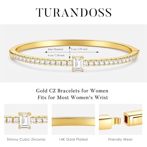 Turandoss Gold Bangle Bracelets for Women - Dainty 14K Gold Plated Tennis Bangle Bracelet Personalized Cubic Zirconia Oval Cuff Bracelets Jewelry Gifts - color: Half CZ Bangle - Square Tennis