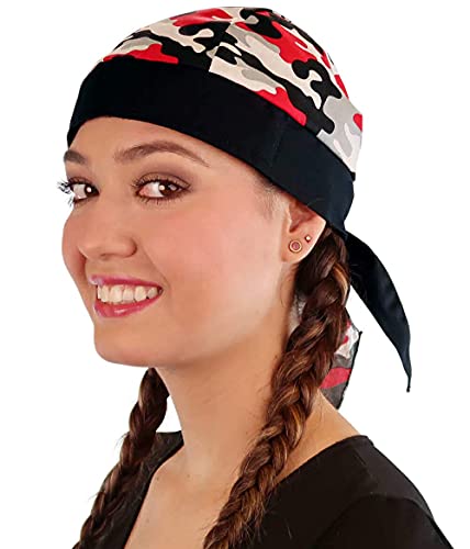 Sparkling EARTH - American Made Skull Caps Doo Rags Do Rag Durag Headwrap Head Wraps Skullies - Made in The USA! - color: Red, Grey, Black and White Camouflage Skull Cap