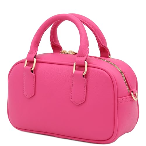 FashionPuzzle Mini PU Leather Satchel Purse Top Handle Crossbody Bag - color: Fuchsia