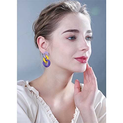 Charm Elegant Hollow Color Chain Acrylic Geometric Temperament Dangle Drop Earrings Bohemian Minimalist Hypoallergenic Jewelry Gift - color: Purple Yellow ShenPurple earrings