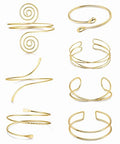 7Pcs Upper Arm Cuff for Women Gold Silver Open Arm Cuff Bracelets Adjustable Armlet Armband Minimalist Coil Swirl Arm Cuff Bracelet Jewelry - style: Gold-B