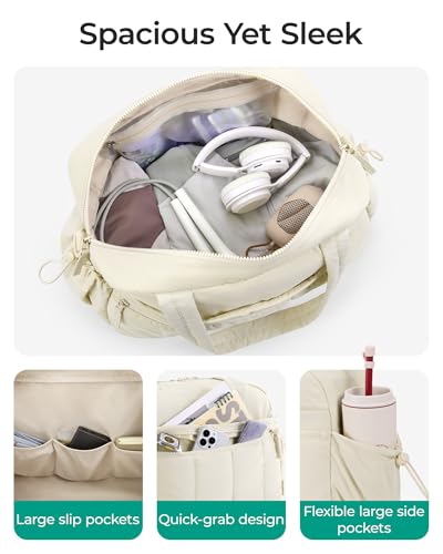 BAGSMART Gym Bag for Women, Duffle Bag for Travel with Wet Pocket, Lightweight Carry on Weekender Duffel, Water Resistant - color: M-Ivory, size: Medium