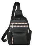 FADEON Large Sling Bag for Women, Leather Crossbody Purse Designer Anti Theft Sling Backpack, RFID Fanny Packs for Travel - color: Pure Black