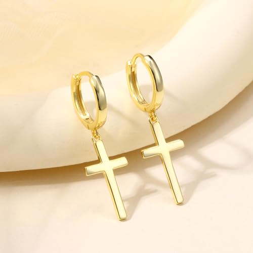 MILACOLATO 925 Sterling Silver Hoop Earrings for Women 18K Gold/Rhodium Plated Drop Dangle Hoop Earrings with Charms Cross Spike Moon Star Paperclip Link Statement Earrings Convertible Link Huggie Earrings Hypoallergenic - color: Gold Tone : Hoop with Dan