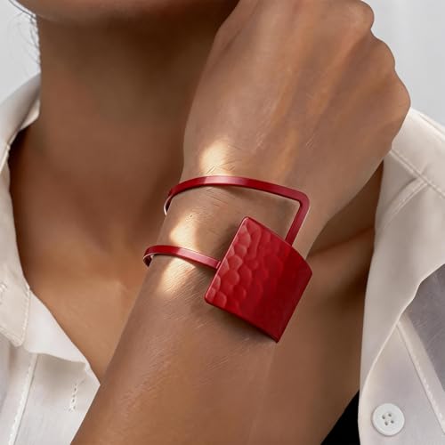 Bohemian Metal Bangle Bracelets for Women - 4 Colors (Silver/Black/Gold/Red) Adjustable Open Design, Versatile Stackable Jewelry for Daily Wear & Gifts - color: Red