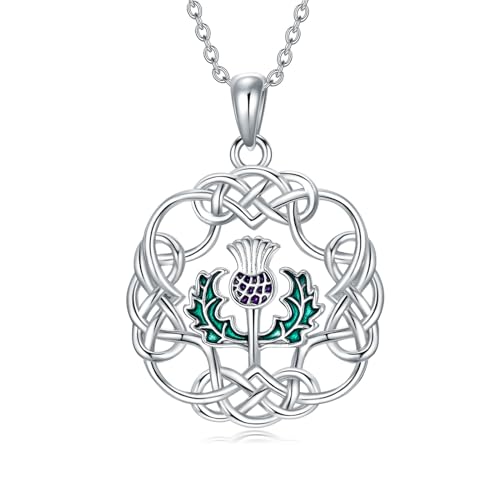 Sterling Silver Scottish Thistle/Cross/Tree of Life/Shamrock/Lotus/Rose Necklace for Women Cross Rose Flower Lotus Flower Pendant Jewelry Gifts for Women Wife Girlfriend Girls Mom Daughter - color: Scottish Thistle