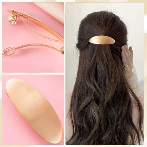 HINZIC 3pcs Oval Hair Barrette, Non-Slip Large Hair Clip for Women, Vintage French Wedding Prom Formal Hairpins Accessories for Thick Thin Long Short Curly Straight Hairstyles- Gold - color: Gold-3pcs
