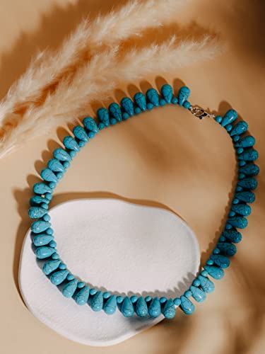 MINACHI Boho Created Turquoise Bead Long Strand Necklace, Bohemian Statement Jewelry Gift for Women - color: S03