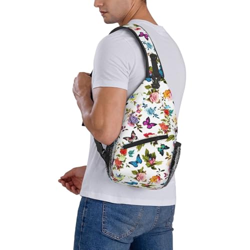 Sling Backpack For Men Hiking Daypack Crossbody Shoulder Bag Travel Chest Pack | Hiking - color: Flower and Butterfly