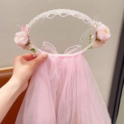 Artificial Flower Crown Headband for Women Girls – Boho Floral Wreath Halo for Weddings, Photoshoots, Festivals, Birthdays, and Costume Parties (Pink Flower, Adjustable) - color: Pink Flower