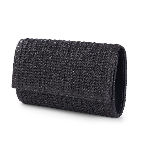 Huralona Women Straw Woven Clutch Purse Pleated Handbag for Summer Beach Vacation Straw Shoulder Crossbody Bag - color: Black3