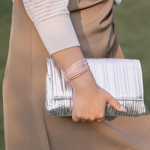 FANCY SHINY Boho Leather Bangle Bracelets Stackable Noodle Tube Bracelets Layered Wrap Cuff Bracelets with Magnetic Clasp - color: Pink