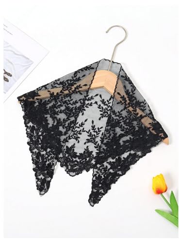 SweatyRocks Women's Floral Embroidery Lace Triangle Hair Scarf Headband Sheer Hair Bandana - color: Black Floral Embroidery, size: One Size