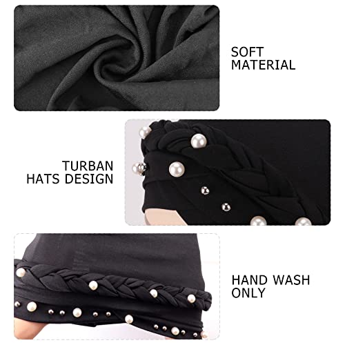 African Women Turban Caps Beanie Pre-Tied Twisted Braids Headwraps for Women Head Scarf Chemo Cancer Headwear Cap - color: 3 Pack Twisted Braid: Pearls (Red/Navy/Black)