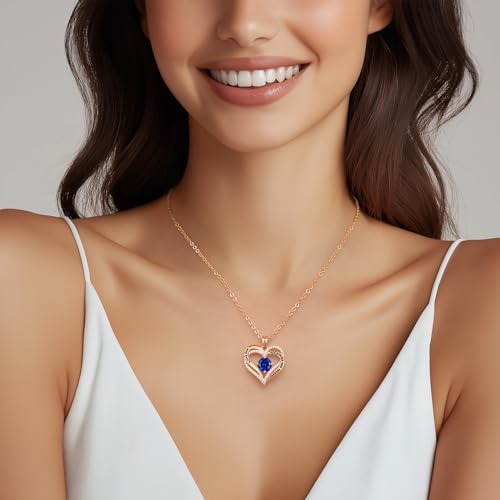 CDE Engraved Forever Love Heart Birthstone Necklace Jewelry Gifts for Women | Hypoallergenic,Nickel-Free & Lead-Free,3 x 3 mm 5A CZ Heart Pendant,Anniversary Christmas Birthday Gift for Girlfriend Wife - color: Birthstone-09-Sept, style: Rose Gold Plated-