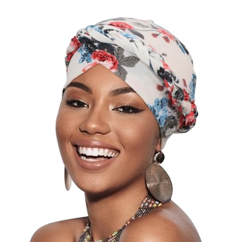 DRESHOW Turban Pre-Tied Twisted Hat Thread African Head Wraps for Black Women Chemo Cancer Cap Braid Hair Cover - color: 1 Pack Twisted Braid: Floral B
