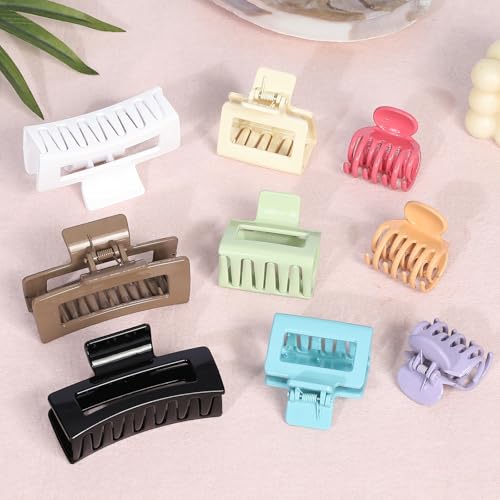 CHANDAT Medium Claw Hair Clips Set for Women - 3 Styles, 9PCS Rectangle Hair Clips for Thick Hair, Square Clips for Thin Hair - Gloss Colorful - color: Gloss Colorful