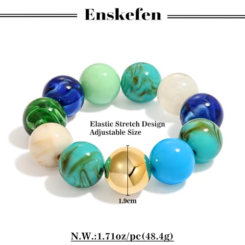 Multicolor Chunky Beaded Bracelet for Women Bold Acrylic Resin Stretch Bracelet Summer Beach Statement Bracelets Trendy Elastic Bangle Jewelry - color: Large bead bracelet-multi blue