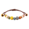 MINACHI Bohemian Colorful Ceramic Bead Adjustable Leather Bracelet, Boho Hippie Summer Jewelry Gift for Women - color: S02B