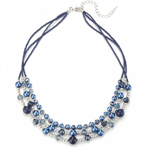 Noessla Beaded Statement Necklaces for Women Layered Chunky Bead Necklace Fashion Costume Jewelry Gifts for Mom - color: Blue