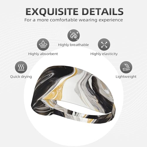 Black and Gold Swirl Liquid Ink Marble Workout Headbands Fashion Sports Sweatbands Yoga Hairbands for Fitness Athletic Non Slip Wicking Headscarf for Men Womens Girls Summer Accessories Elastic Bands - color: Black And Gold Swirl Liquid Ink Marble
