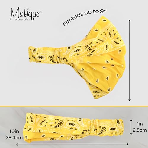 Motique Accessories Wide and Stretchy Cotton Bandana Headwrap, Multiple Colors (Yellow Paisley, Medium) - color: Yellow Paisley