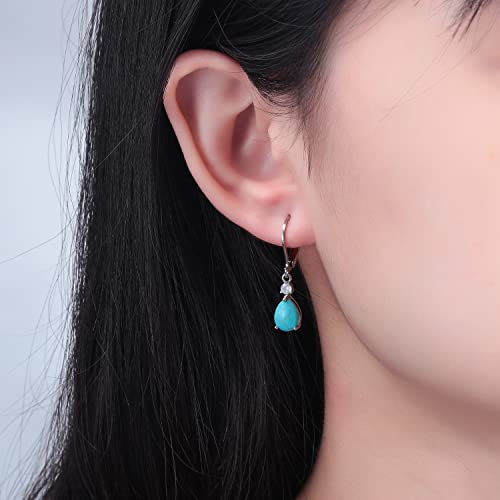 CiNily Teardrop Leverback Dangle Earrings for Women Hypoallergenic 14K Gold Plated Cubic Zircon Drop Earrings Fashion Crystal Earrings for Girls Jewelry Christmas Gifts - color: Turquoise