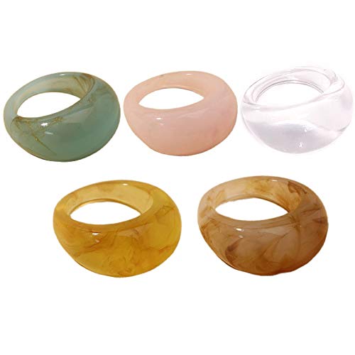 Set Resin Colorful Wide Thick Dome Knuckle Finger Stackable Joint Ring Retro Acrylic Transparent Vintage Jewelry Party Elegant Handmade Gift Diameter 18mm Stylish Bold - color: 5pcs