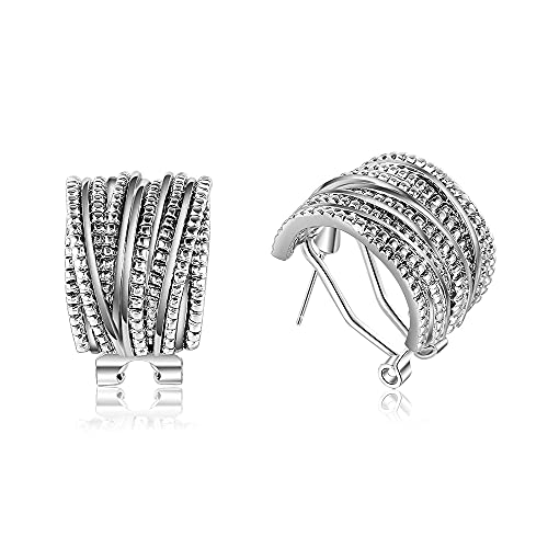 Mytys Two Tone Earrings for Women Gold and Silver Crossover Half Hoop Statement Earring Designer Stud Earrings - color: Silver