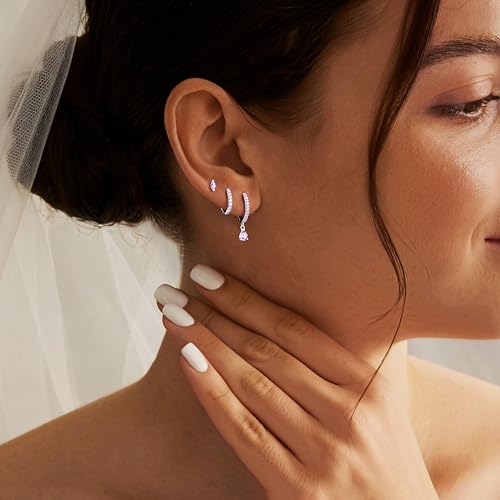 14K Gold Plated Small Huggie Hoop Earrings Set for Women, Hypoallergenic Dainty Sterling Silver Dangle Studs for Cartilage Helix, Lightweight Trendy Cute Stack Birthstone Jewelry Gift - color: 06_Alexandrite_Jun_Silver