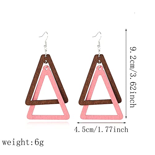 ANXIN Boho Personality Retro Tassel Rectangular Wooden Contrasting colors Earrings Chic Green Temperament Geometric Earrings Jewelry Gifts For Women - color: Brown Pink Wooden Earrings