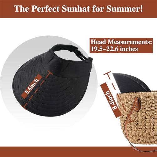 Sun Hats for Women - Wide Brim Sun Visor Hat for Women, UPF50+ Lightweight Foldable Ponytail Sports Cap - color: Black
