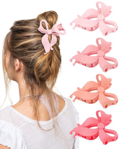 4 PCS Bow Hair Clips Bow Claw Clip for Women, Large Hair Claw Clips for Thin Thick Long Hair Cute Nonslip Bows(Cute Pink Series) - color: Cute Pink Series