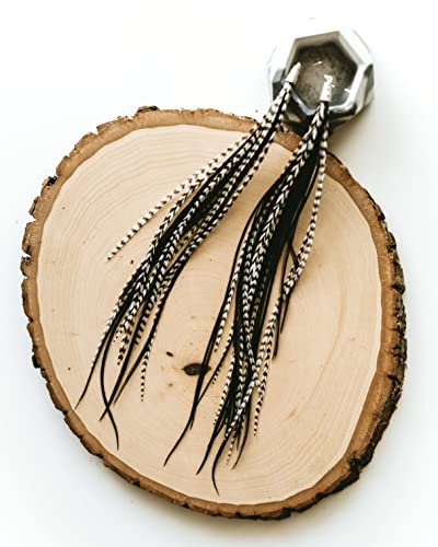 Feather Headz Bohemian handmade long lightweight feather dangle earrings for women - color: Black & Grizzly