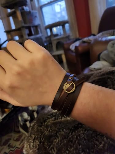 Rantanto Genuine Leather Wrap Bracelets Trendy Western Stackable Cuff Adjustable Boho Layered Bracelet Jewelry For Men Women - color: Coffee