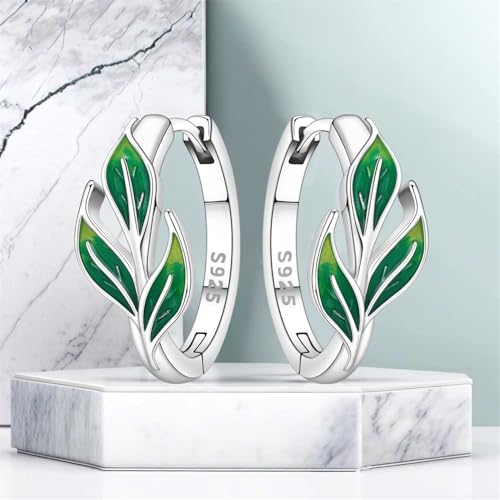 Earrings for Women 925 Sterling Silver Hoop Earring Colorful Cute Fashion Hoop Earrings Graduation Birthday Jewelry Gifts for Women - color: Leaves Earrings