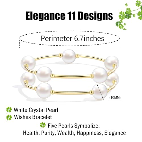 Elegance 11 designs 10mm Crystal White Pearl Blessing Bracelet - style: style-2pcs