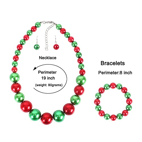 Fuqimanman2020 Chunky Large Simulated Pearl Choker Necklace Drop Dangle Earrings Crystal Bib Big Round Beaded Strand Multicolor Costume Statement Wedding Jewelry Set for Women Brides - color: Christmas Set