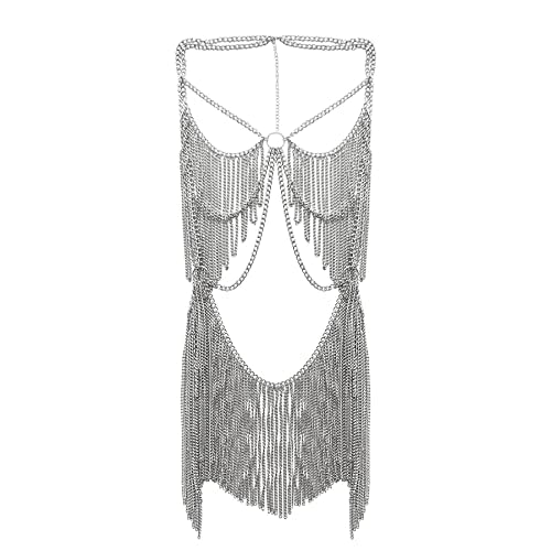 Women's Sexy Suit Body Chain - color: Silvery Color-Personality Hanging Needle Connected Body Chain-8