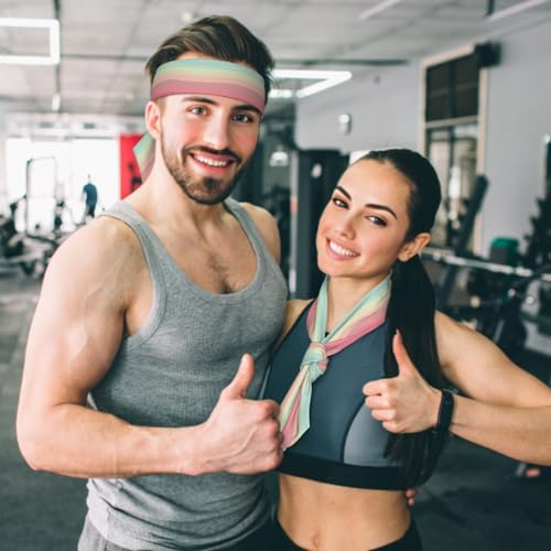 Sports Tie Headband Bandana Running Athletic Sweat Band Elastic Adjustable Sport Head Tie for Men Women Head Ties Ninja Tie Headbands Tennis Sweatbands Soccer Basketball Teams Running Head Band - color: Pink blue gradient