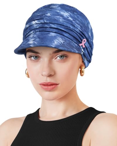 Chemo Headwear Viscose Newsboy Cap for Women Summer Hats - color: Tie-dye Denim Blue