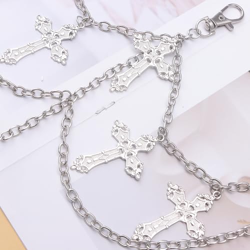 Layered Pants Chain for Men Women Punk Chain Hip Hop Jewelry Clothing Accessories Vintage Jeans Chains - style: Silver three layerded