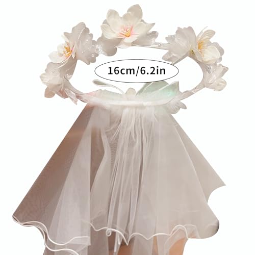 Artificial Flower Crown Headband for Women Girls – Boho Floral Wreath Halo for Weddings, Photoshoots, Festivals, Birthdays, and Costume Parties (White Peach Blossom, Adjustable) - color: White Peach Blossom