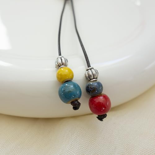 Boho Style Colorful Ceramic Bead Strand Necklace Adjustable Bohemian Jewelry Gift for Women, Fashion Clothing Matching Necklace - color: Colorful 1