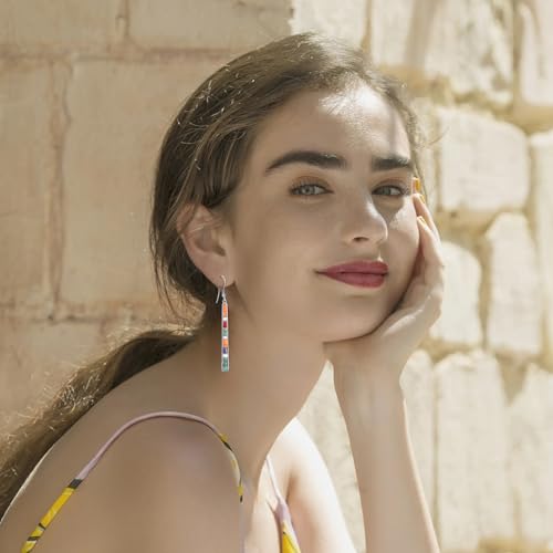 Turquoise Earrings for Women 925 Sterling Silver Gemstones Dangle Earrings Bohemian Style Statement Bar Earrings Dangle Earrings for Women Earrings Valentines Gifts - color: Multiple Colors