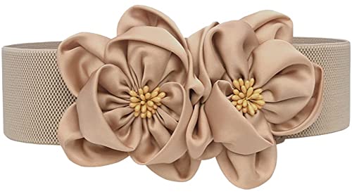 ALAIX Women's Wide Belt Stretchy Chunky Waist Belt Dress Belts Big Flower Cinch Belts Elastic Belts for Women - color: Apricot, size: Fits Waist (35~38 inches)