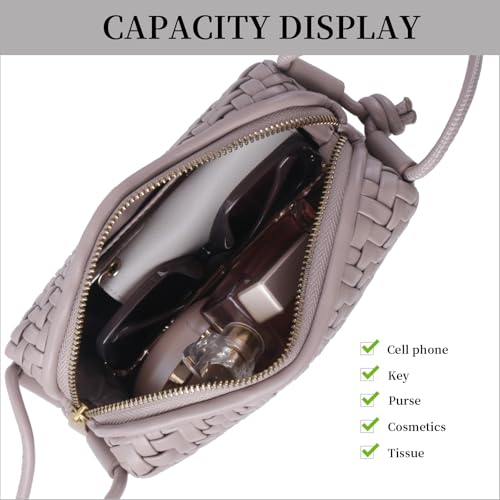 Woven Crossbody Bags for Women Handwoven Purses Vegan Leather Small Handbag Handmade Shoulderbag | Lightweight - color: Gray