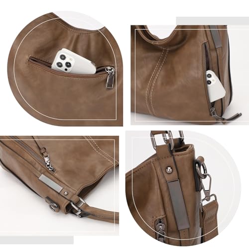 Shoulder Handbags for Women Large Soft Casual PU Leather Hobo Tote Purses - color: A-khaki