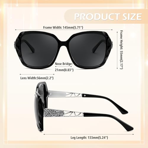 FEISEDY Polarized Women Square Sunglasses Sparkling Composite Shiny Frame B2289 - color: Glossy Black