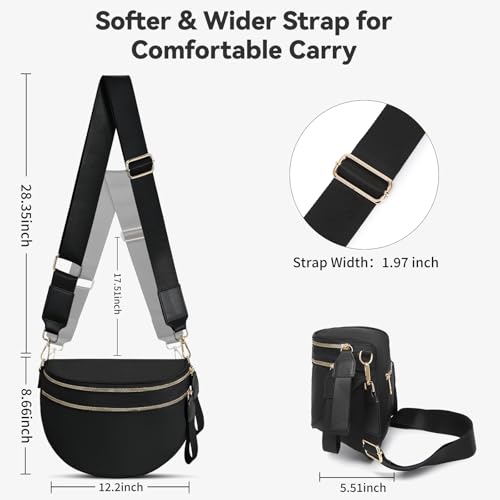 Checkered Crossbody Bag for Women Bum Bag Spacious Nylon Fanny Packs Cross Body Shoulder Purses Bag Handbags - color: Black